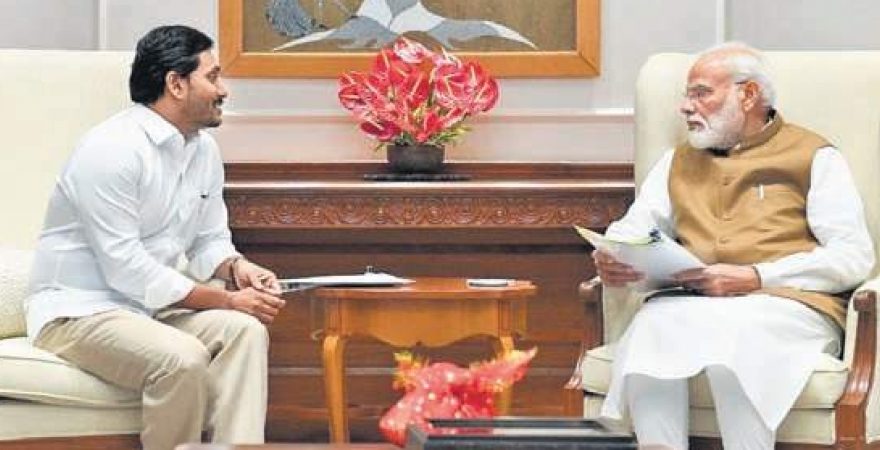 Prime Minister Narendra Modi is all ears as CM YS Jagan Mohan Reddy explains financial assistance the State needs from Centre (Photo | EPS)
